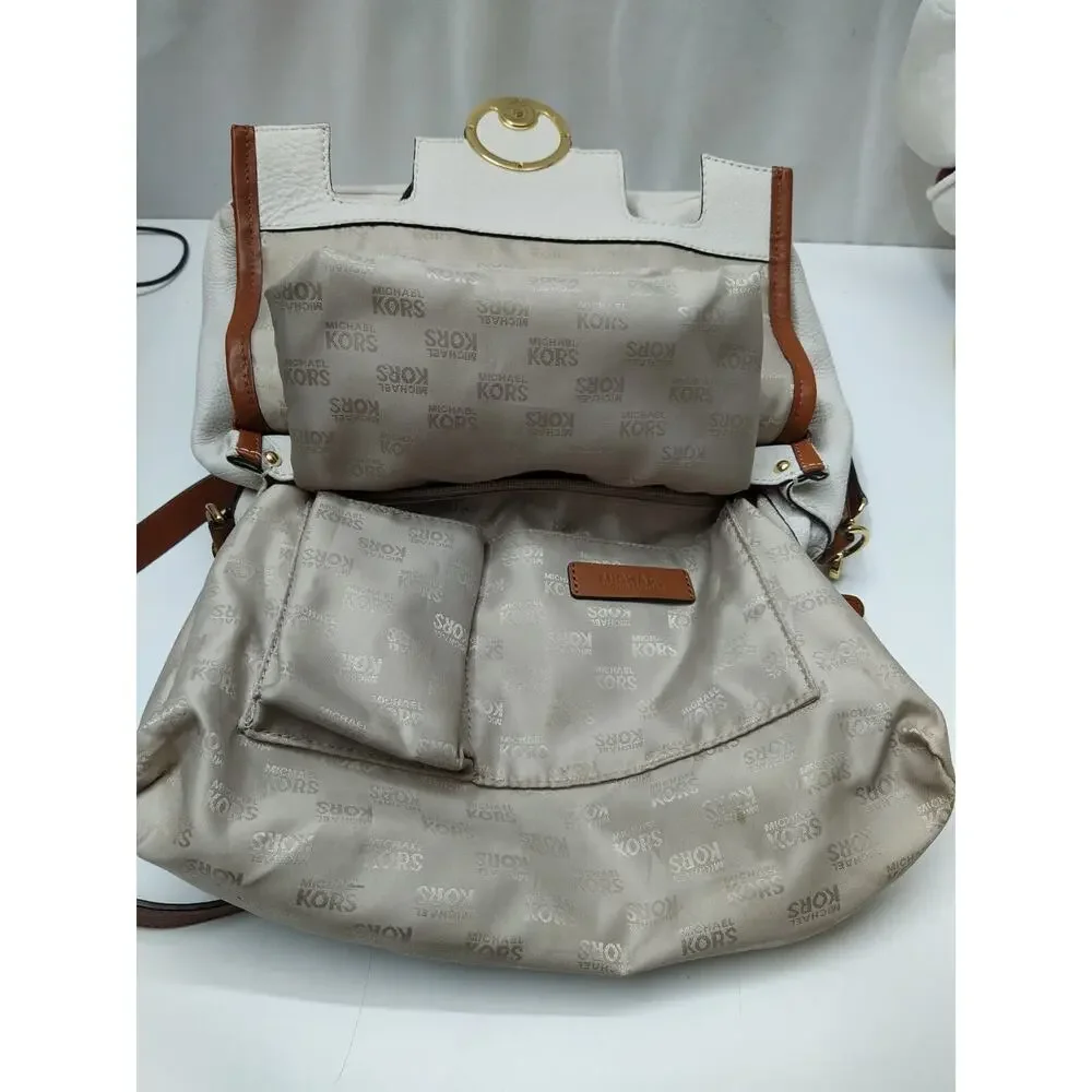 Michael Kors Margo White Pebbled Leather Logo Double Handles Satchel Bag